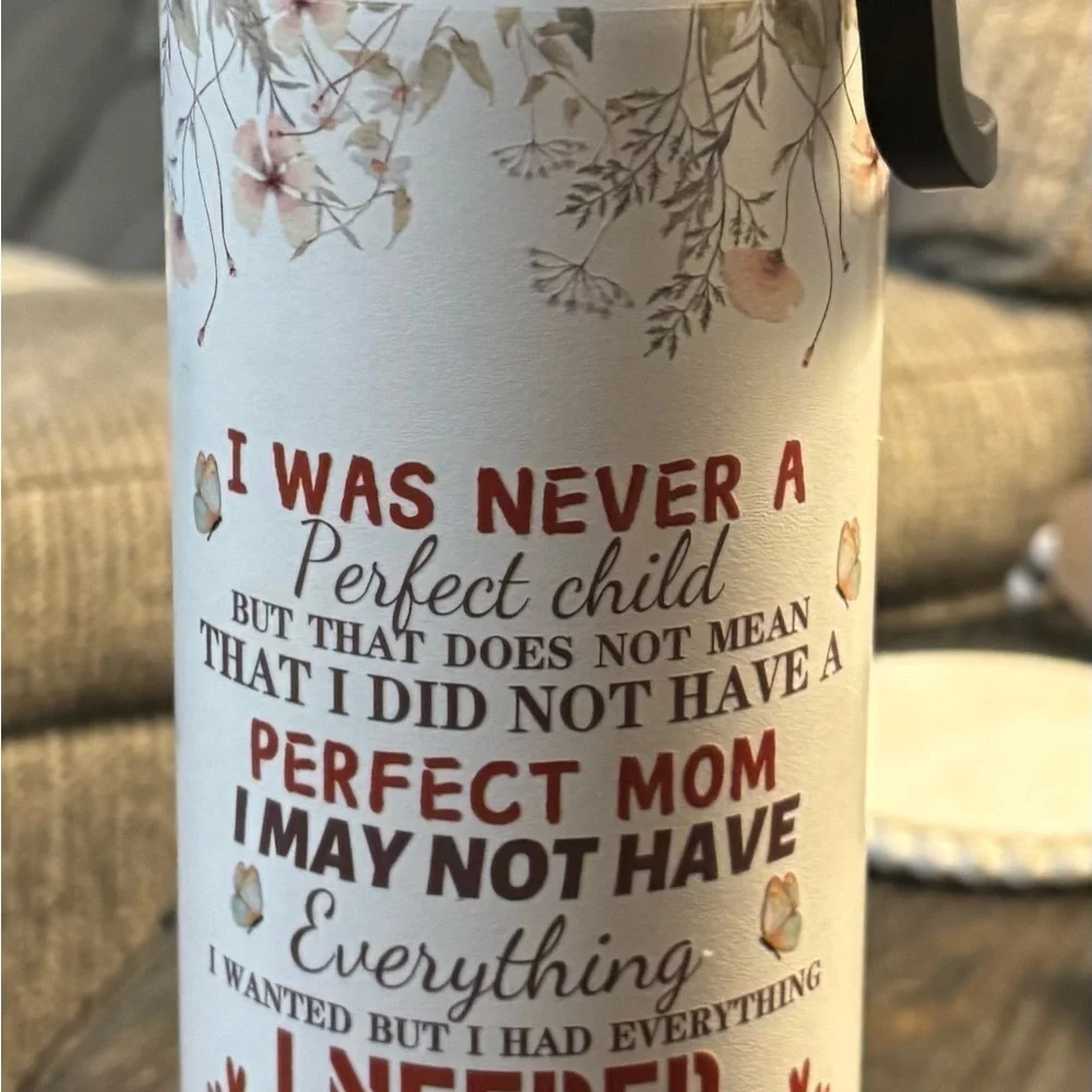 Floral White and Pink Mom Tumbler (057)